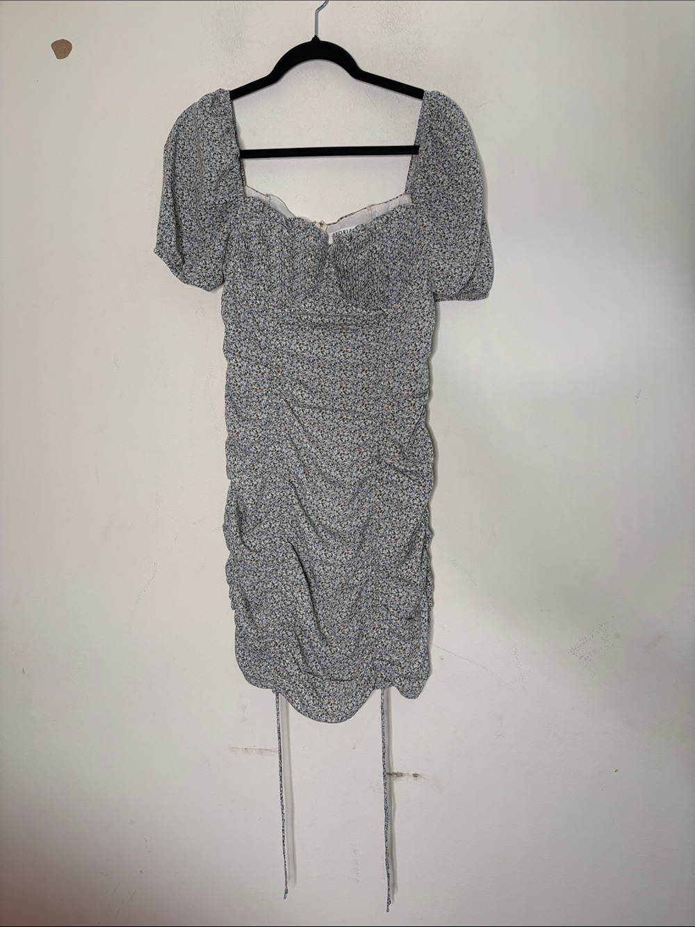 Storia Light Blue Floral Ruched Square-Neck Mini Dress